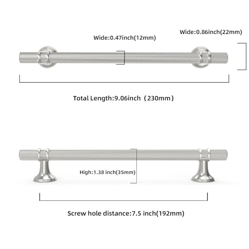 10 Pack 7-1/2 Inch Cabinet Pulls knurled Brushed Satin Nickel Kitchen Cabinet Handles Aluminum and Zinc Alloy Drawer Pulls Solid Cabinet Hardware - color: Brushed Satin Nickel Knurled, size: 7-1/2'' Hole Center(192mm)