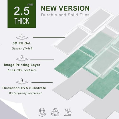 STICKGOO 10-Sheet Subway Tile Peel and Stick Backsplash, Self Adhesive Vinyl Wall Tiles, Stick on Backsplash for Kitchen and Bathroom(Thicker Design) - color: Teal Green
