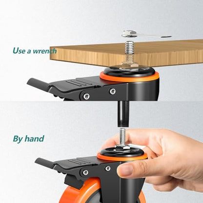 Caster Wheels Heavy Duty 3 Inch Stem Caster 1600Lbs, Threaded Stem Casters 3/8"-16 x 1(Stem Diameter 3/8", Stem Length 1"), Safety Locking Caster Set of 4, Industrial Castor Wheels for Cart,Furniture - size: 3 Inch_3/8"-16x1"