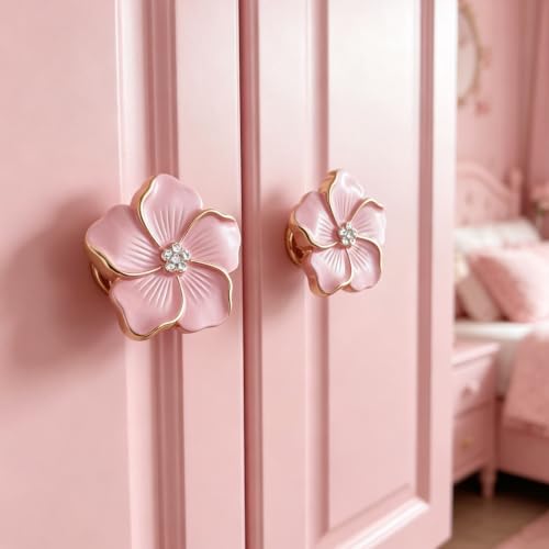 Geesatis Petal Flower Knobs,Pink Flower Knobs,Five Petal Drawer Pull,4 pcs - style: B-Pink
