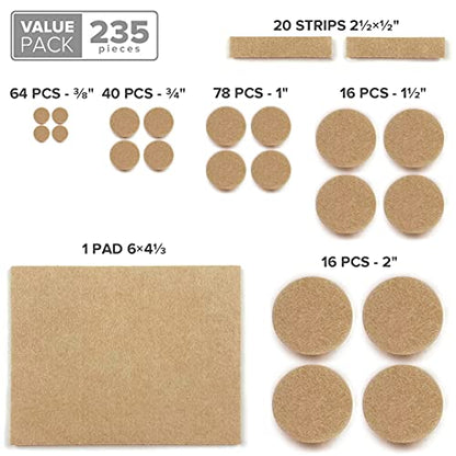 Felt Furniture Pads X-PROTECTOR 235 PCS Premium Furniture Pads - Felt Pads - size: 235 PCS Beige, Round & Square
