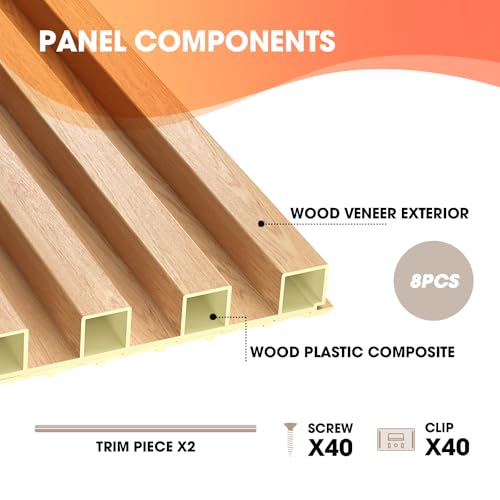 OUZUGIE WPC Acoustic Slat Wall Paneling, 8-Pack 96 x 6 Inches - color: Oak, size: (High)96“ x 6"