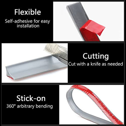 New Collapsible Shower Threshold Water Dam, Self Adhesive Silicone Waterproof Barrier Bathroom and Kitchen Water Strip Dam Shower Guard for Dry And Wet Separation Caulk Seal Strip Edge Trim(Grey) - color: Grey, style: 98Inch