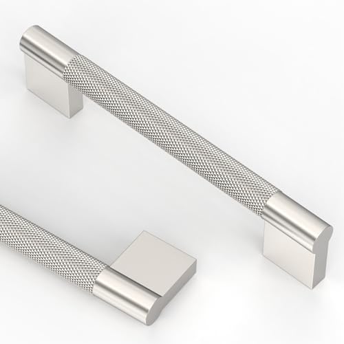 Asidrama 10 Pack 5 inch Brushed Satin Nickel Knurled Cabinet Handles - color: Brushed Satin Nickel, size: 5" Hole Center(128mm)