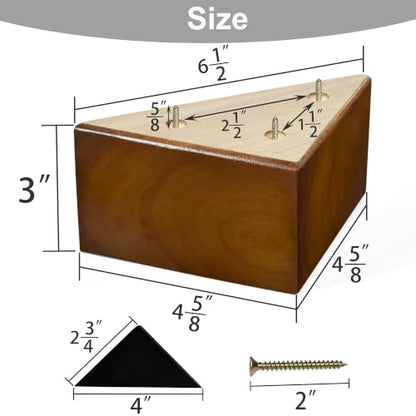 Wood Furniture Legs, Triangle Wood Legs Heavy Duty Up to 1000lbs, Legs for Couch Sofa Table Dresser Pack of 4 - size: 3 inch Triangle 4pcs