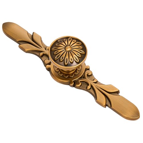 10 Pack 1.22 Inch Daisy Antique Brass Cabinet Knobs with Backplate - color: Antique Brass