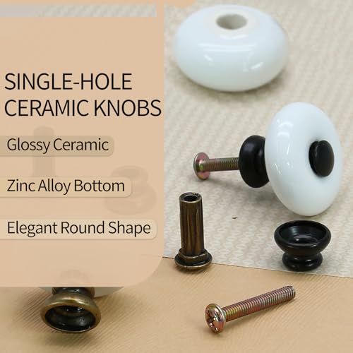 6pcs White Ceramic Cabinet Knobs, Large Round Drawer Knobs - size: 6pcs-Large-Black