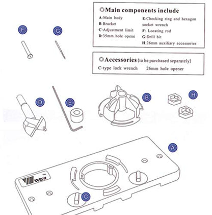 35mm Hinge Drilling Jig + 35mm Forstner Bit Woodworking Tool Drill Bits for Cabinet Door Installation