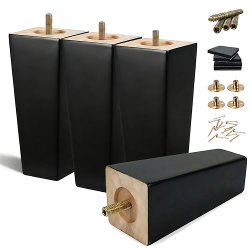 SHANJUE Black Sofa Legs-Furniture Legs 6 inch,Square Couch Legs Pack of 4 - size: 6 inch