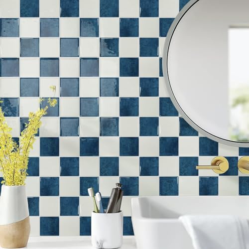 STICKGOO 10 Sheets Peel and Stick Backsplash - 9" x 9" 5D Adhesive Peel and Stick Tile Backsplash for Kitchen&Bathroom - color: White,Blue