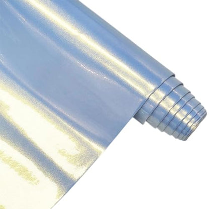 53 x 11.8 Inch 0.8mm Glossy NEON Vinyl Fabric Synthetic Leather Roll Mirrored Shiny Faux PU Leather Sheets Sky Blue Smooth Holographic Leatherette Fabric for Earring Bow DIY Project - color: Light Blue