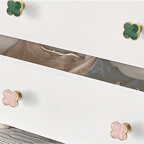 6 Pcs Clover Cabinets Knobs Dressering Pulls Cupboard Knobs Jewelry Box Pulls Drawer Wardrobe Wine Cabinet Handle Furniture Single Hole Door Handles(Green) - color: Green