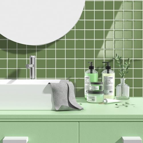 Alwayspon 10 Sheets 10"x10" Green 3D Vinyl Backsplash Tiles, Self-Adhesive Peel and Stick Wall Tile Stickers Stick on Subway Tiles for Kitchen Bathroom Wall - color: Green