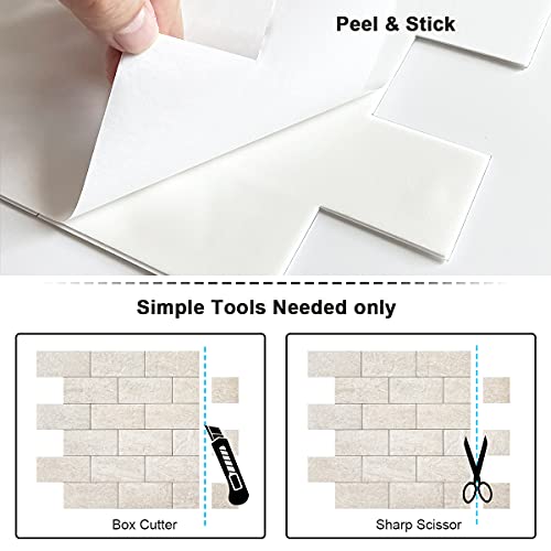 BeNice Marble Peel Stick Backsplash Tile Kitchen Rustic Beige 10pcs - color: Rustic Beige, size: 10sheets