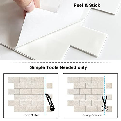 BeNice Marble Peel Stick Backsplash Tile Kitchen Rustic Beige 10pcs - color: Rustic Beige, size: 10sheets