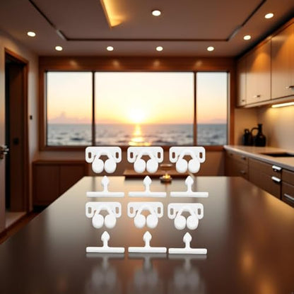 6Pcs White Marine Boat Ball Catch Door Cupboard Spring Back Plates Roller Latch Plastic Catches Cabinet Hardware