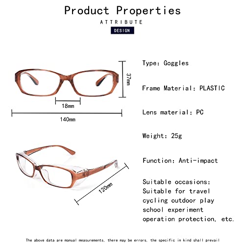 SooGree Safety Goggles Glasses Anti-pollen Dust Scratch Protective Eyewear Detachable Lens Myopia Frame - color: Tea