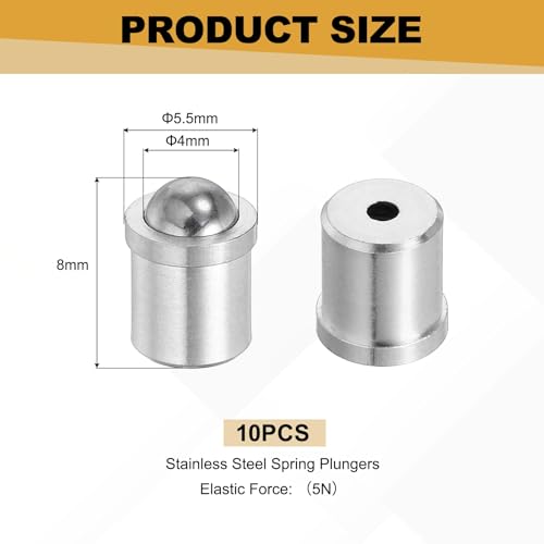 uxcell 10Pcs Stainless Steel Spring Plunger 8x5.5 mm Precision Ball (5N) - size: 8 x 5.5 mm(5N)