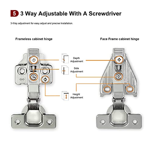 2 Pack Full Overlay Frameless Soft Close Cabinet Hinges, Clip On