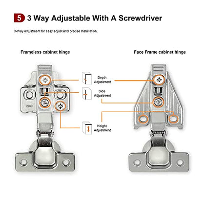 2 Pack Full Overlay Frameless Soft Close Cabinet Hinges, Clip On