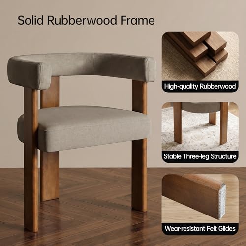 Usaint Wooden Barrel Dining Chairs Set of 6 with Walnut Wood Legs and Arm - color: Brown, size: Set of 6