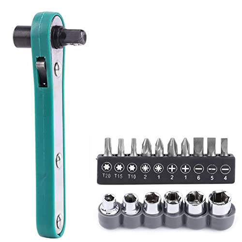 Tyenaza Right Angle Screwdriver, 1/4" Mini Ratchet Wrench Close Quarters Pocket Screwdriver Set with High Torque with Interchangeable Driver Bits and Sockets