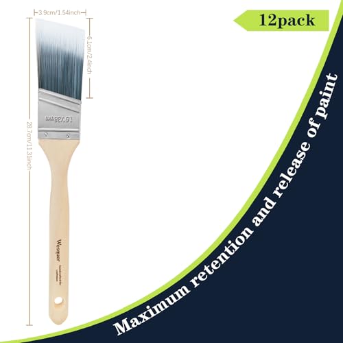 Wesquer 1.5 Inch Angled Paint Brushes 12 Pack Bulk Professional Wall Stain - size: 1.5inch (12 pack)