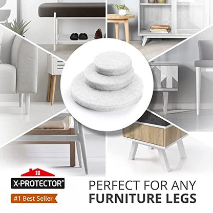 Felt Furniture Pads X-Protector - 48 PCS 1" - Premium Felt Pads (White) - size: 48 PCS 1" White, Round