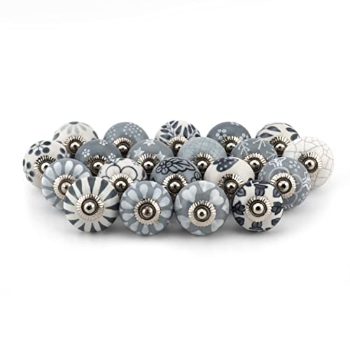 Craft Trade Handcrafted Ceramic Cabinet & Drawer Knobs – Kitchen Cabinet Hardware, Decorative Cupboard Handles & Dresser Knobs – Furniture Pulls (Grey, Set of 20) - color: Gray, style: 20
