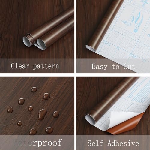 Heroad Peel and Stick Wallpaper Wood Contact Paper Red Brown Wood Grain Contact Paper Wallpaper Thicken Textured for Cabinets and Drawers Countertops Waterproof Self Adhesive Vinyl 17.5" x 78.7" - color: Red Brown, size: 17.5" x 78.7"