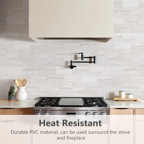 STICKGOO 10-Sheet Backsplash Peel and Stick Subway Tile(Thicker Design) - color: Faux Eurasian Wood Marble