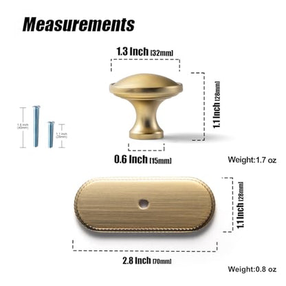 6Pack Champagne Bronze Cabinet Knobs with Backplate Drawer knobs - color: Champagne Bronze, style: Ribbed