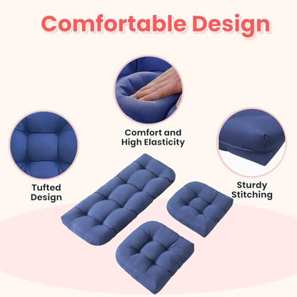 Wicker Chair Cushions 3 Piece Set, Waterproof Outdoor Cushion for Patio Furniture, Loveseat and U-Shaped Wicker Furniture Cushions, Blue - color: Blue