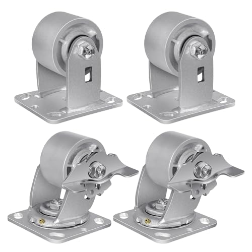 3 Inch Industrial Casters Wheel, Heavy Duty Casters 2800 LBS Capacity with Roller Bearing, Set of 4 Steel Caster Wheels, Metal Casters(2 Brake & 2 Rigid) - style: 3"X 2"Wheel