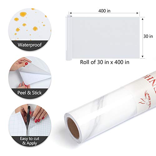 YENHOME Marble Countertop Contact Paper 393x30 inch Marble Granite White Contact Paper for Cabinets Self Adhesive Peel and Stick Wallpaper Waterproof Removable Wallpaper for Bathroom Counter Kitchen - size: 30" x 393"