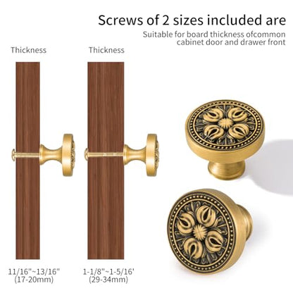 Antique Solid Brass Cabinet Knobs, 5 Pack