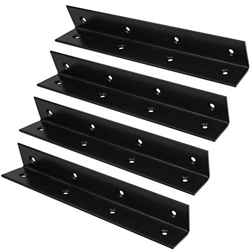 4 Pack 10" Wide Corner Brace, Iron Black L Angle Bracket - size: 10 Inch