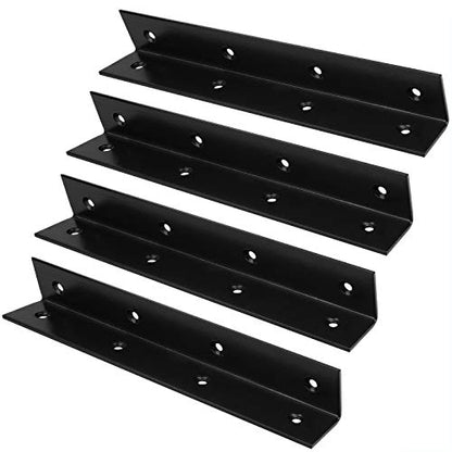 4 Pack 10" Wide Corner Brace, Iron Black L Angle Bracket - size: 10 Inch