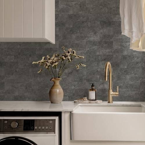 Vamos Tile Peel & Stick Backsplash on Subway Tile,40-Pack 3''x12'',Textured - color: Light Black Slate