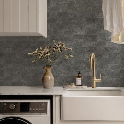Vamos Tile Peel & Stick Backsplash on Subway Tile,40-Pack 3''x12'',Textured - color: Light Black Slate