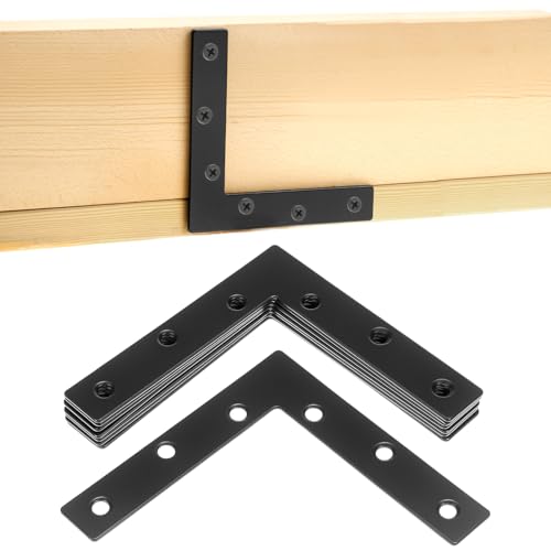 QWORK Flat L Brackets for Wood, 8 Pack Heavy Duty Brace Corner Brackets, 120mm x 120mm x 2mm, for Furniture Repair