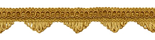 DÉCOPRO 1 1/2" (3.5cm) Decorative Scallop Loop Fringe Trim Gimp Braid # SF0150, Antique Gold #C4 (Dark Yellow Gold) Sold By The Yard (36"/3 ft/0.9m) - color: Antique Gold #C4 (Dark Yellow Gold), size: Sold By The Yard (36"/3 ft/0.9m)