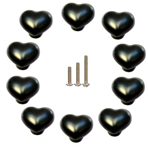 10 Pack Black Ceramic core knob Heart Shape Drawer Knob Kitchen Cupboard Pull Handle with Screws