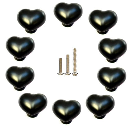 10 Pack Black Ceramic core knob Heart Shape Drawer Knob Kitchen Cupboard Pull Handle with Screws