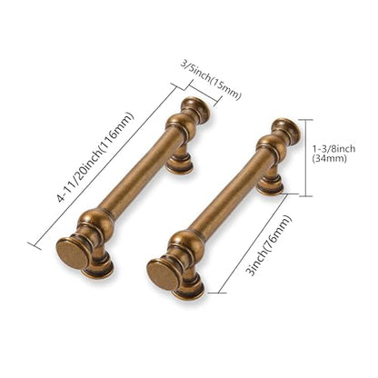 2 Pack 3 Inch Hole Center Antique Brass Cabinet Pulls-Heavy Duty Solid Cabinet Handles Suitable for Cabinets, Dressers, Kitchens and Bathroom cabinets - color: Antique Brass, size: 3 Inch hole center, style: 2-Pack