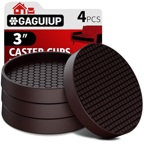Non Slip Furniture Pads- 3"x3" Round Anti Skid Caster Cups Furniture Coasters, Anti-Sliding Grippers Floor Protectors for Furniture Bed, Couch, Chair Leg, Brown(Set of 4) - size: 3" 4pcs Brown
