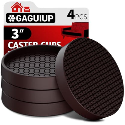 Non Slip Furniture Pads- 3"x3" Round Anti Skid Caster Cups Furniture Coasters, Anti-Sliding Grippers Floor Protectors for Furniture Bed, Couch, Chair Leg, Brown(Set of 4) - size: 3" 4pcs Brown