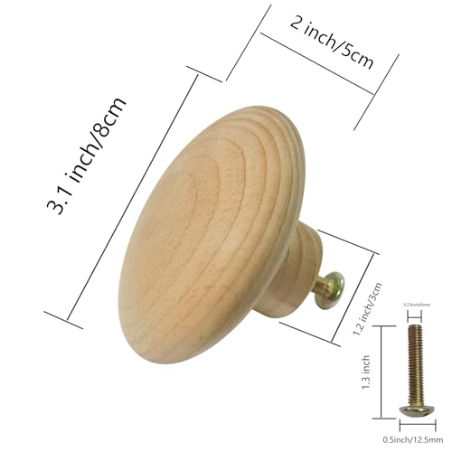 3 Inch Big Wooden Knobs for Cabinets and Drawers Natural Wood Large Round Knobs Unfinished Cabinet Furniture Drawer Knobs Pulls Handles with Screw 2 Pack (3 Inch) - size: 3 Inch