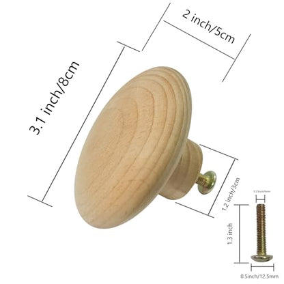3 Inch Big Wooden Knobs for Cabinets and Drawers Natural Wood Large Round Knobs Unfinished Cabinet Furniture Drawer Knobs Pulls Handles with Screw 2 Pack (3 Inch) - size: 3 Inch