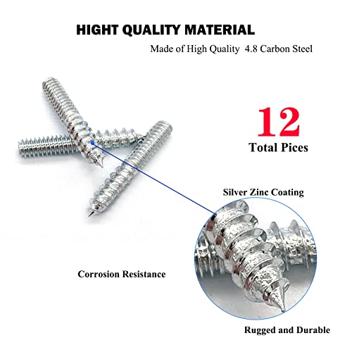 12 Pack 1/4-20 x 1-1/2 Inch Silver Hanger Bolts, Double Headed, Carbon Steel, 4.8 Grade, 37mm Length - size: Silver 1/4-20"x1-1/2"-12PCS